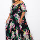 Women's Tropical Printed Off Shoulder Pleated Plus Maxi Dress (2X Only)