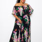 Women's Tropical Printed Off Shoulder Pleated Plus Maxi Dress (2X Only)