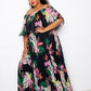 Women's Tropical Printed Off Shoulder Pleated Plus Maxi Dress (2X Only)