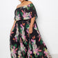 Women's Tropical Printed Off Shoulder Pleated Plus Maxi Dress (2X Only)