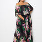 Women's Tropical Printed Off Shoulder Pleated Plus Maxi Dress (2X Only)