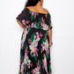 Women's Tropical Printed Off Shoulder Pleated Plus Maxi Dress (2X Only)