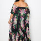 Women's Tropical Printed Off Shoulder Pleated Plus Maxi Dress (2X Only)