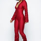 Women's Yoga Shoulder Padded Ruched Stacked Jumpsuit