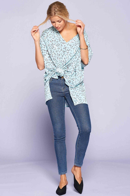 Women's Leopard and Letter Printed Knit Top