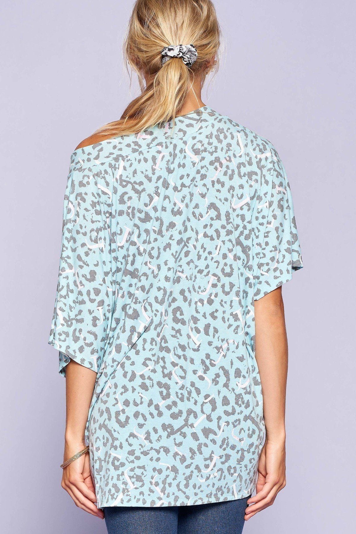 Women's Leopard and Letter Printed Knit Top