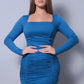 Women's Sexy & Chic Long Sleeve Square Neck Ruching Tie Basic Dress