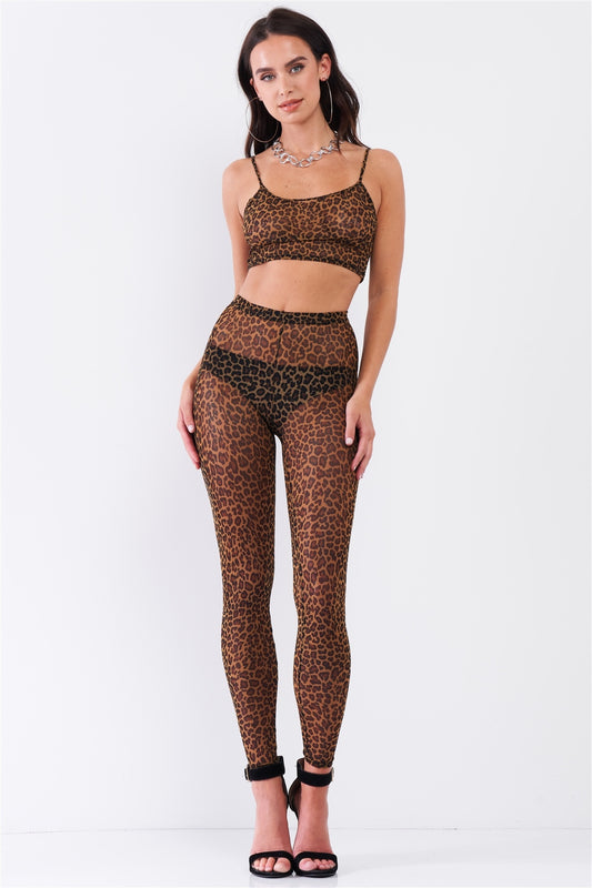 Women's Sexy Sheer Mesh Sleeveless Crop Top & High Waist Legging Set