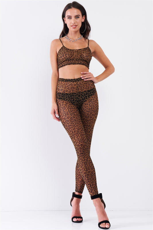 Women's Sexy Sheer Mesh Sleeveless Crop Top & High Waist Legging Set