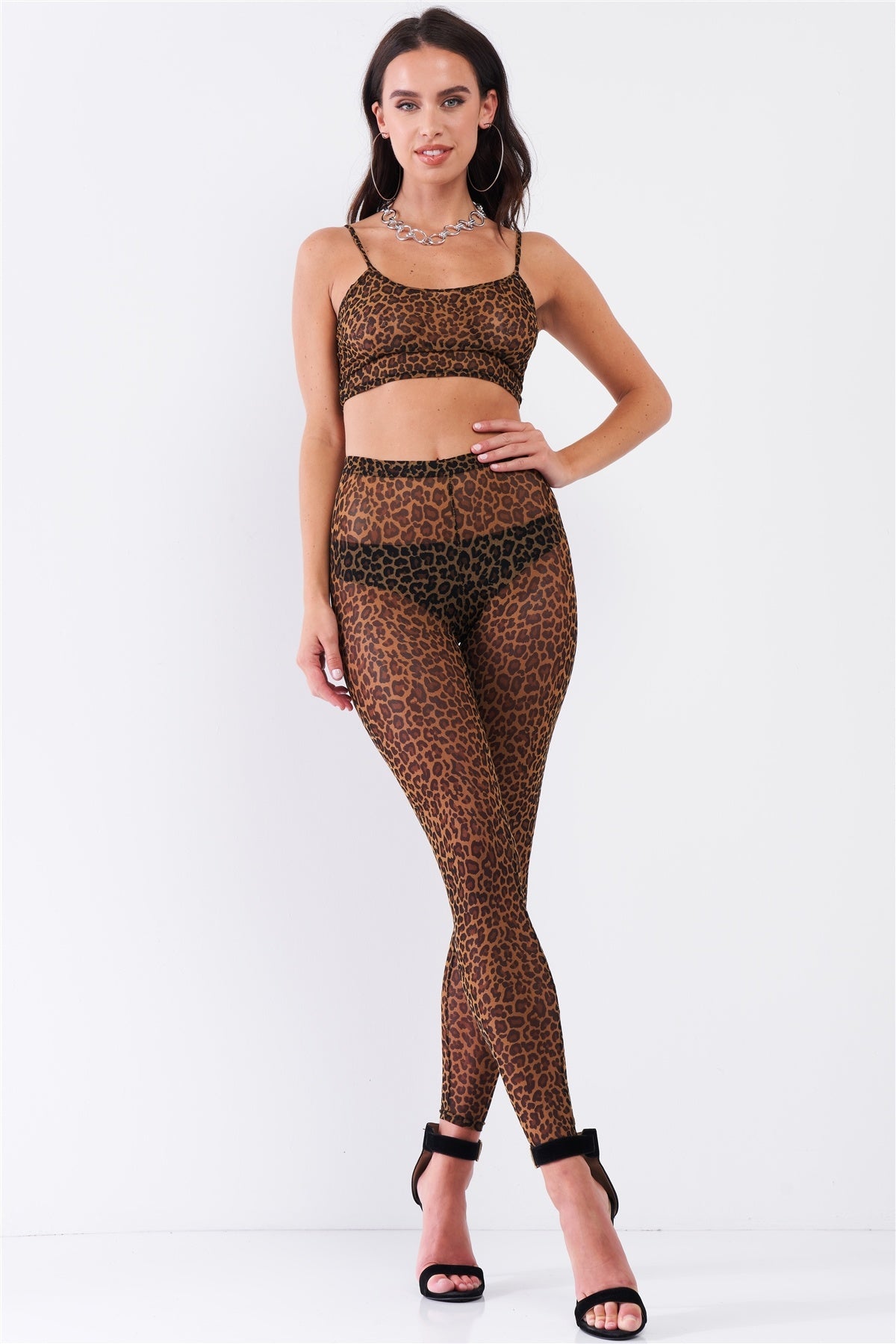 Women's Sexy Sheer Mesh Sleeveless Crop Top & High Waist Legging Set