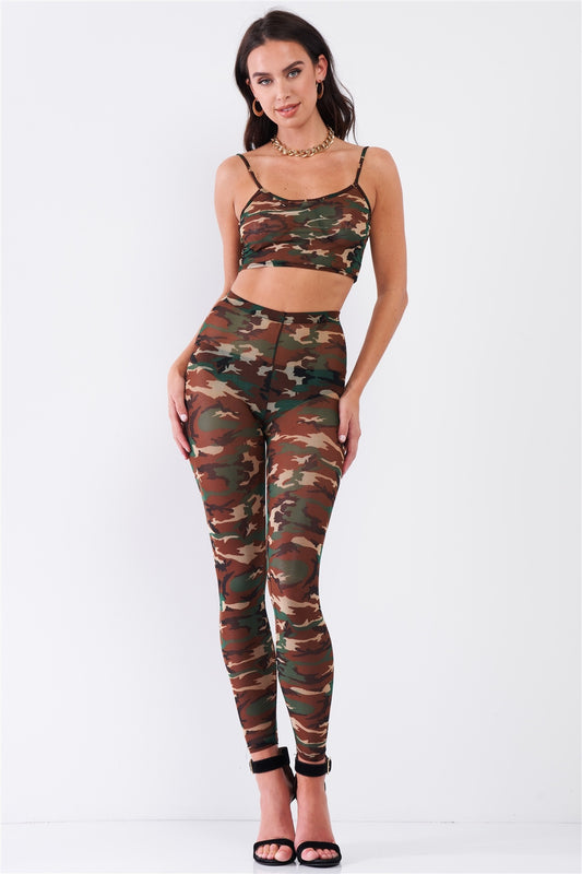 Women's Sexy Sheer Mesh Sleeveless Crop Top & High Waist Legging Set