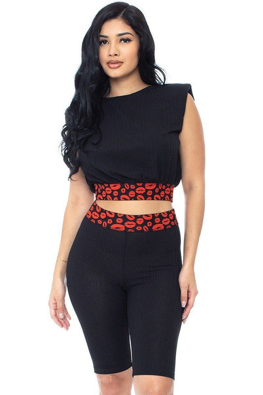 Women's Shoulder Pad And Leopard Detailed Biker Shorts
