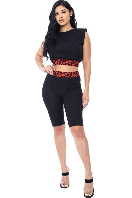 Women's Shoulder Pad And Leopard Detailed Biker Shorts