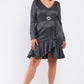 Women's Plus Long Sleeve V-neck Asymmetrical Wrap Rhinestone Buckle Mini Dress (3X Only)