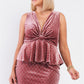Women's Plus Quilted Glitter Sleeveless Bow Gathered Plunging V-neck Mini Dress