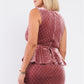Women's Plus Quilted Glitter Sleeveless Bow Gathered Plunging V-neck Mini Dress