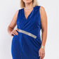 Women's Sleeveless V-neck Plus Asymmetrical Wrap Rhinestones Dress (2X & 3X Only)