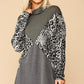 Women's Solid And Animal Print Mixed Knit Turtleneck Top With Long Sleeves