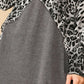 Women's Solid And Animal Print Mixed Knit Turtleneck Top With Long Sleeves