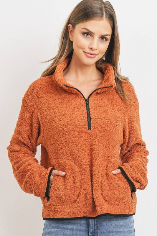 Women's Long Sleeve Half Zipper Pullover Loopie Terry
