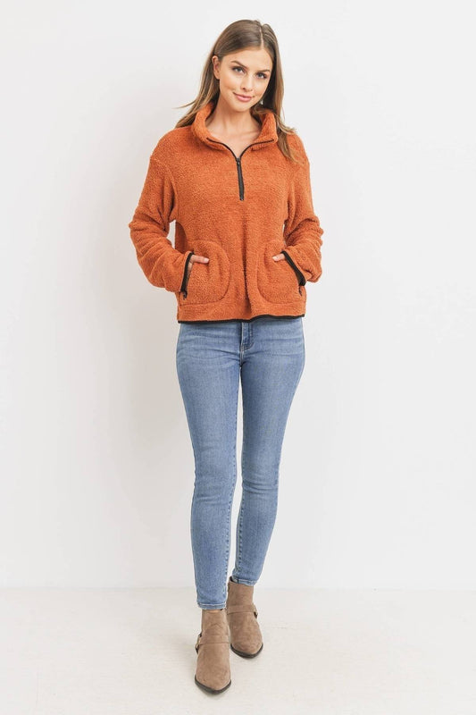 Women's Long Sleeve Half Zipper Pullover Loopie Terry