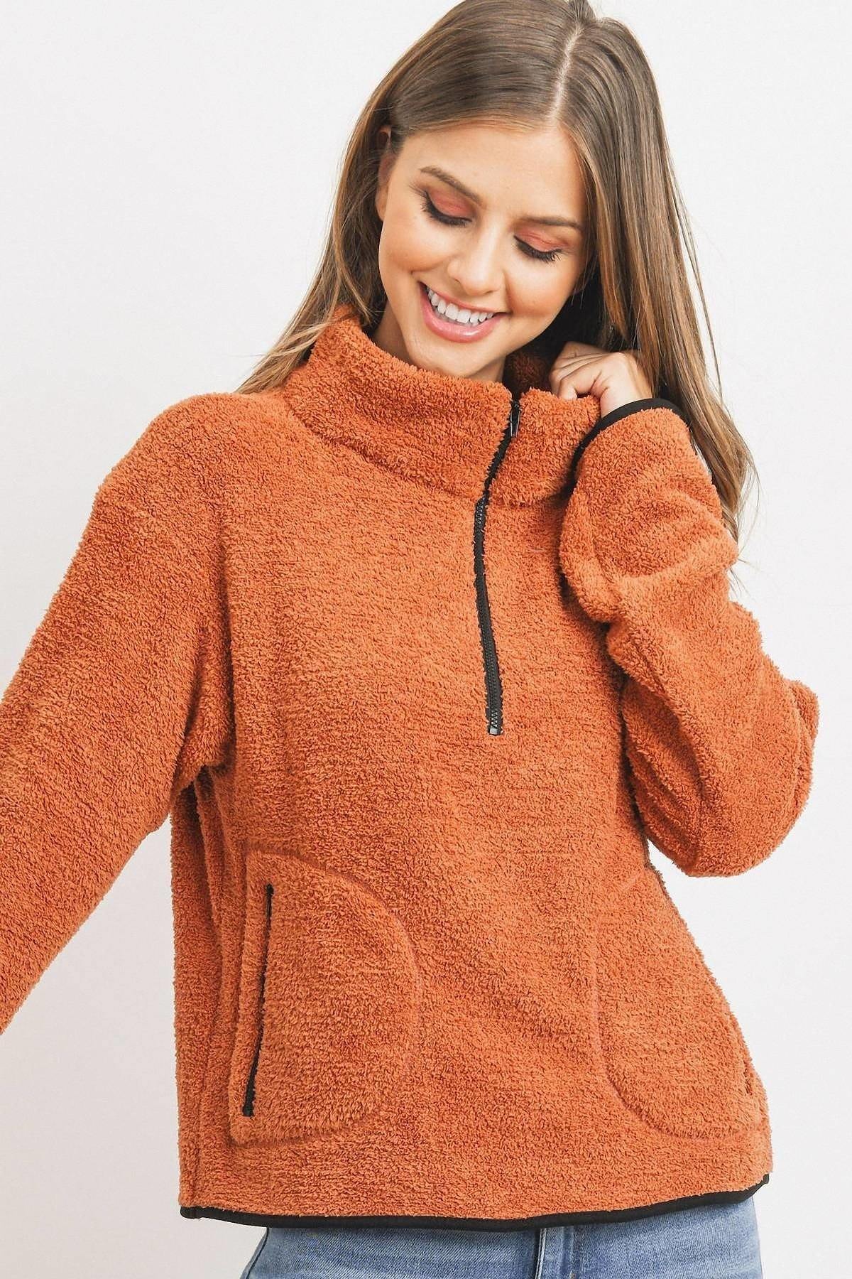 Women's Long Sleeve Half Zipper Pullover Loopie Terry