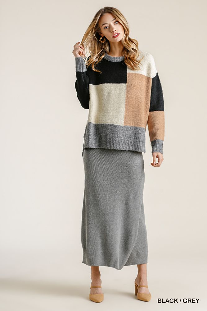 Women's Color Block Contrasted Cotton Fabric On Back Top With Side Slits And High Low HemWomen's
