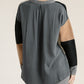 Women's Color Block Contrasted Cotton Fabric On Back Top With Side Slits And High Low HemWomen's