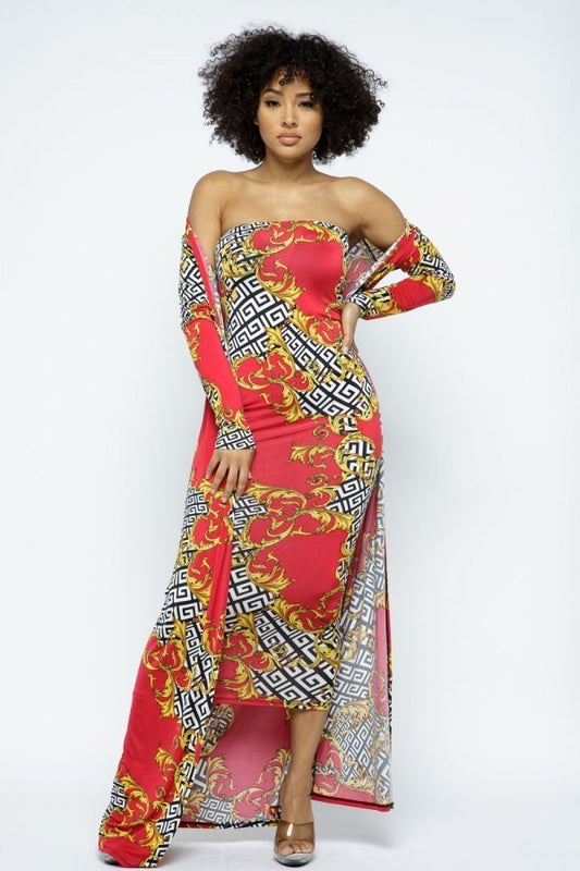 Women's Venechia Print Tube Dress With Cardigan Set