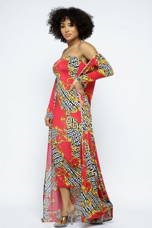 Women's Venechia Print Tube Dress With Cardigan Set