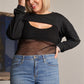 Women's Women's Plus Black Raw Hem Long Sleeve Crop Sheer Bodysuit (3X Only)