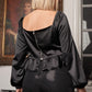 Women's Plus Black Satin Pleated Front Detail Long Puff Sleeve Corset Crop Top (2X & 3X Only)