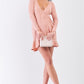 Women's Tan Blush Ribbed Deep Plunge V-neck Asymmetrical Wrap Flare Hem Dress