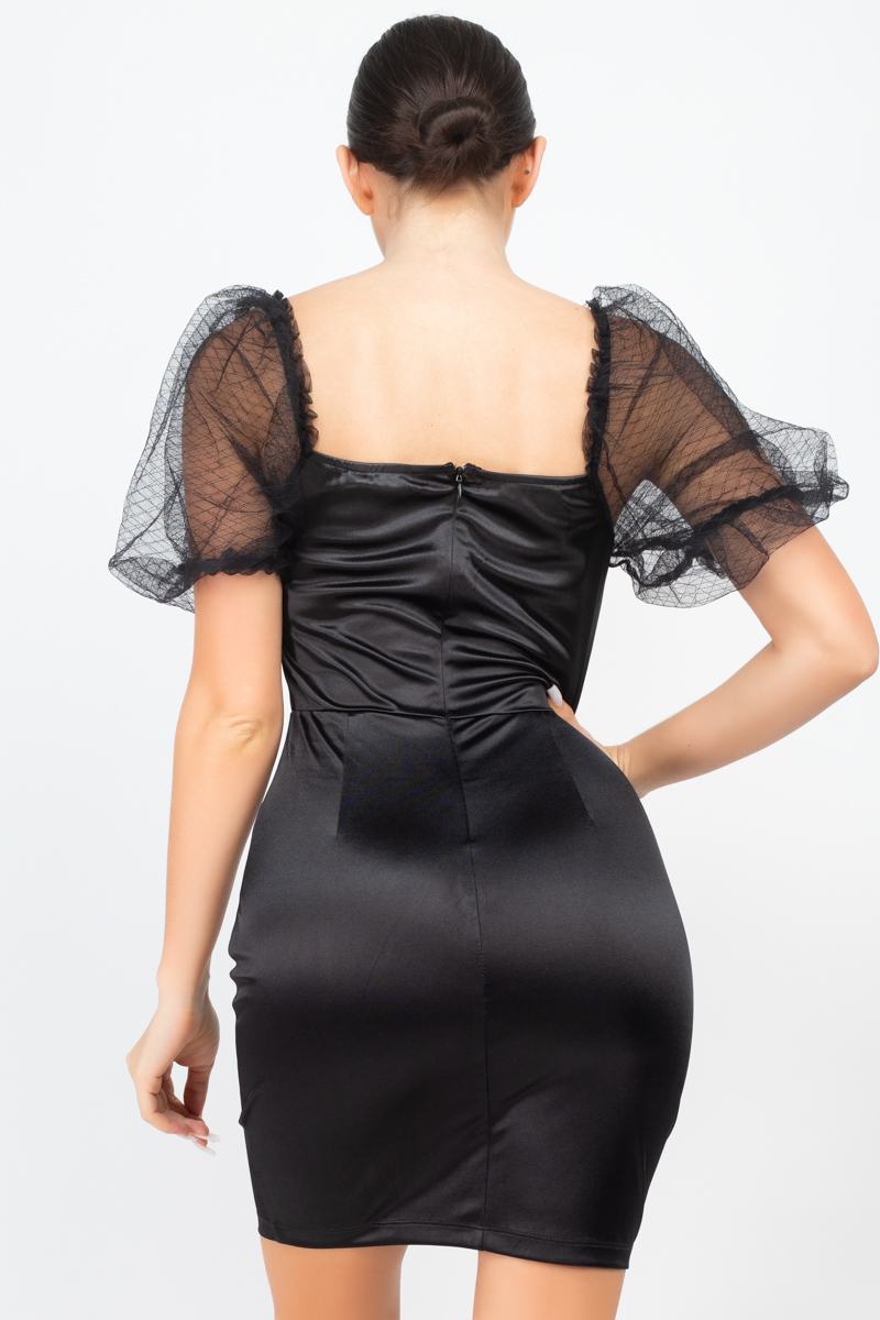 Women's Lace Sleeves Back Zipped Mini Dress