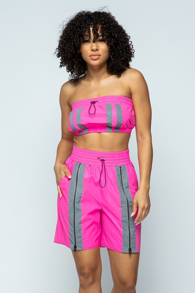 Women's Cropped Mini Tube Top/lined Thigh Length Shorts Set