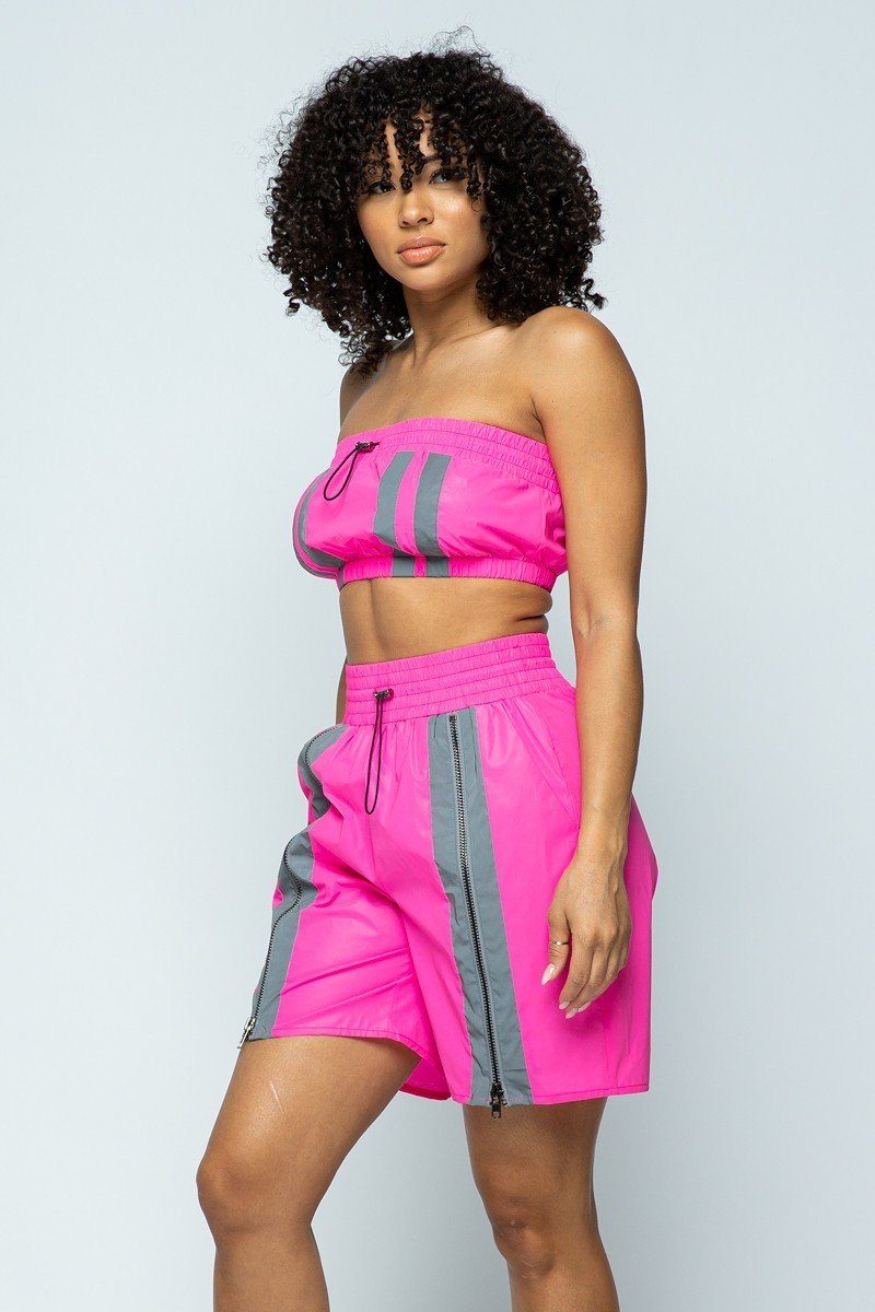 Women's Cropped Mini Tube Top/lined Thigh Length Shorts Set