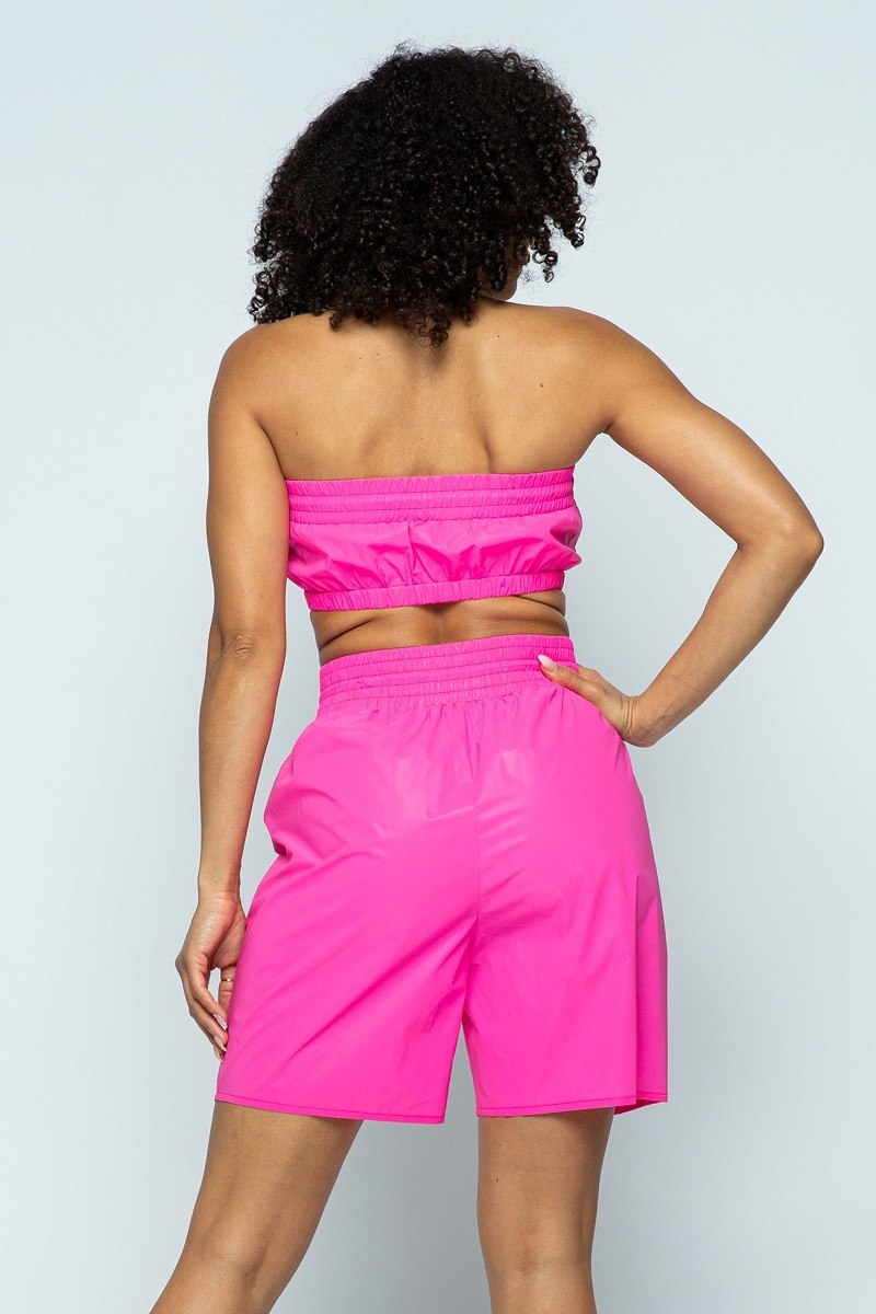 Women's Cropped Mini Tube Top/lined Thigh Length Shorts Set