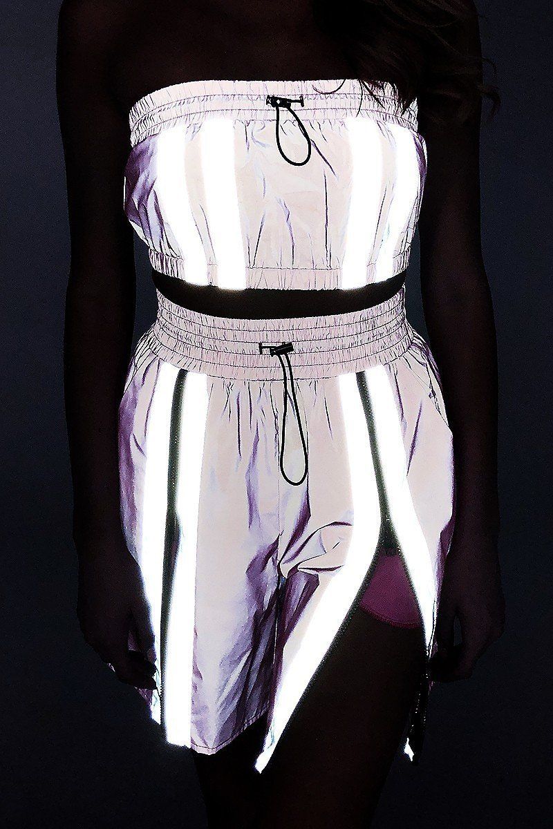 Women's Cropped Mini Tube Top/lined Thigh Length Shorts Set