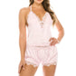 Women's 2 Piece Satin Lace Trimmed Pj Short Set