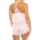 Women's 2 Piece Satin Lace Trimmed Pj Short Set