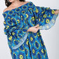 Women's Puffy Ruffle Sleeve Smocking Off Shoulder Print Midi Dress