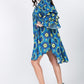 Women's Puffy Ruffle Sleeve Smocking Off Shoulder Print Midi Dress