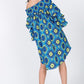 Women's Puffy Ruffle Sleeve Smocking Off Shoulder Print Midi Dress