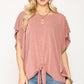 Women's Leopard Jacquard Knit Jersey Top With Front Tie, Ruffled Sleeve