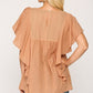 Women's Textured Ruffle Sleeve Tunic Top With Back Keyhole