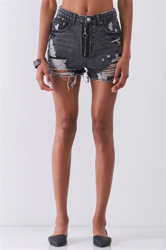 Women's Ripped High-waist Raw Hem Distressed Mini Shorts