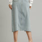 Women's Asymmetrical Button Up Front Split Denim Jean Skirt With Back Pockets And Unfinished Hem