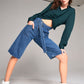 Women's High-waist Buckle Midi Flare Denim Jean Pants
