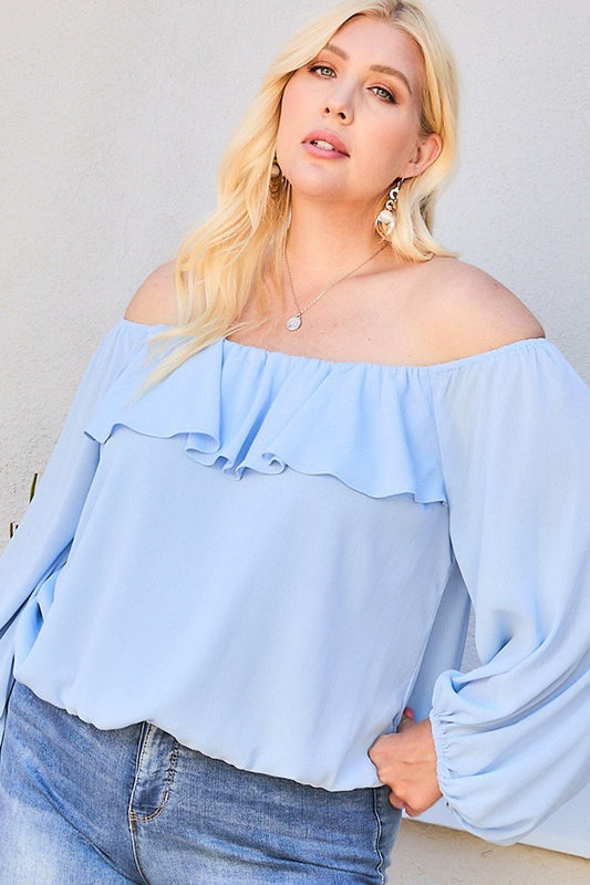 Women's Off Shoulder Ruffle Bubble Sleeve Top