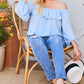 Women's Off Shoulder Ruffle Bubble Sleeve Top